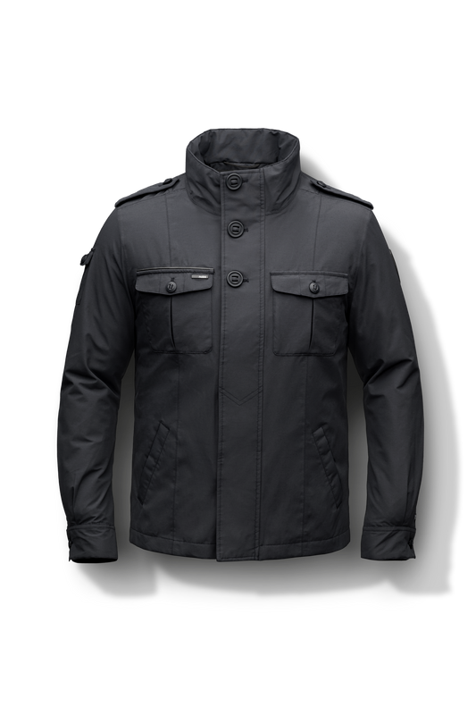 Men's waist length military style jacket in Black + Black