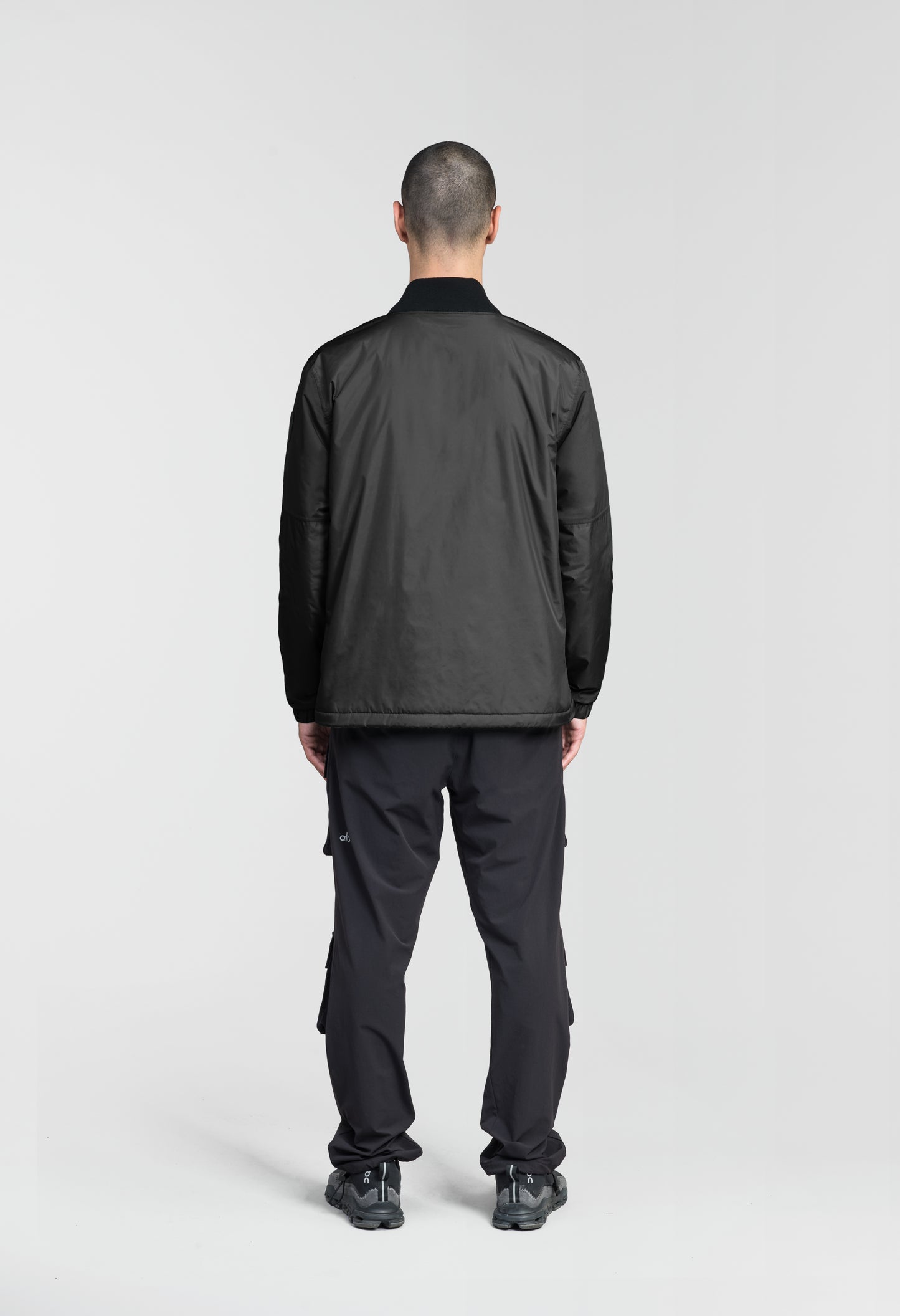 Edgemont Men's Tailored Coach Jacket in hip length, rib knit collar, elastic cuffs, centre front two-wau zipper, single welt waist pockets, adjustable waist drawstring, in Black