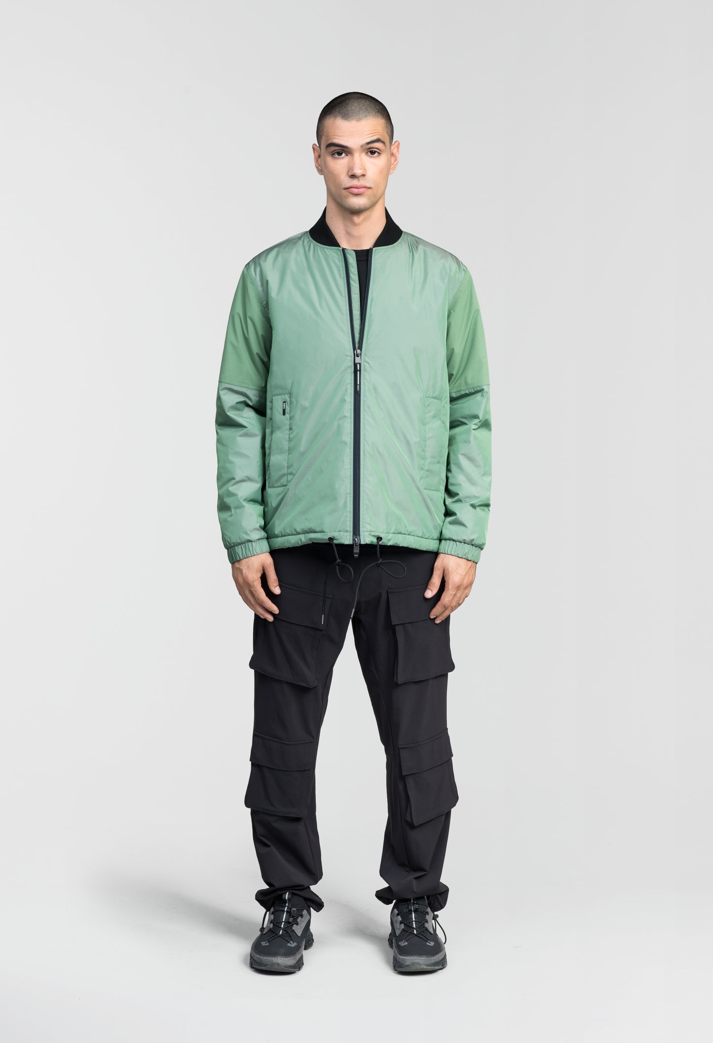 Edgemont Men's Tailored Coach Jacket in hip length, rib knit collar, elastic cuffs, centre front two-wau zipper, single welt waist pockets, adjustable waist drawstring, in Duck Green