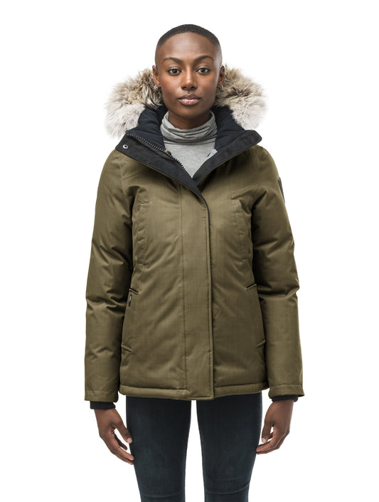 Women's hip length down filled parka in CH Army Green + CH Army Green