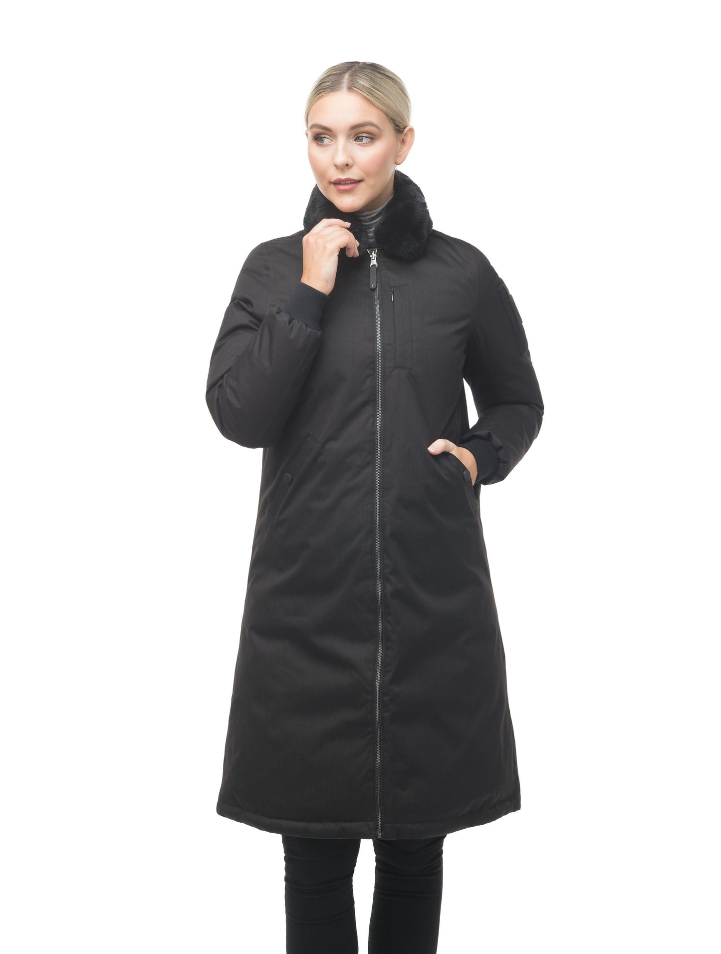 The classic bomber jacket in a longer length to keep out the winter cold in Black.