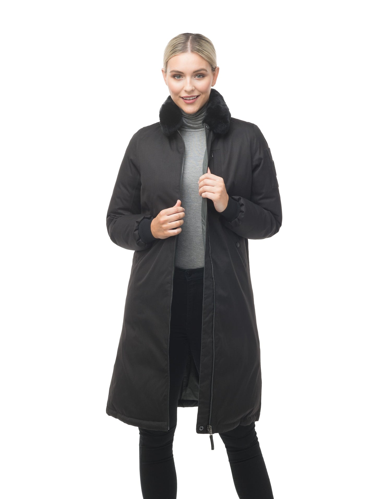 The classic bomber jacket in a longer length to keep out the winter cold in Black.