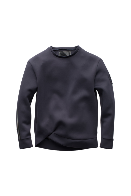 Classic black women's crew neck pullover with fold over hem detail in Black + Black