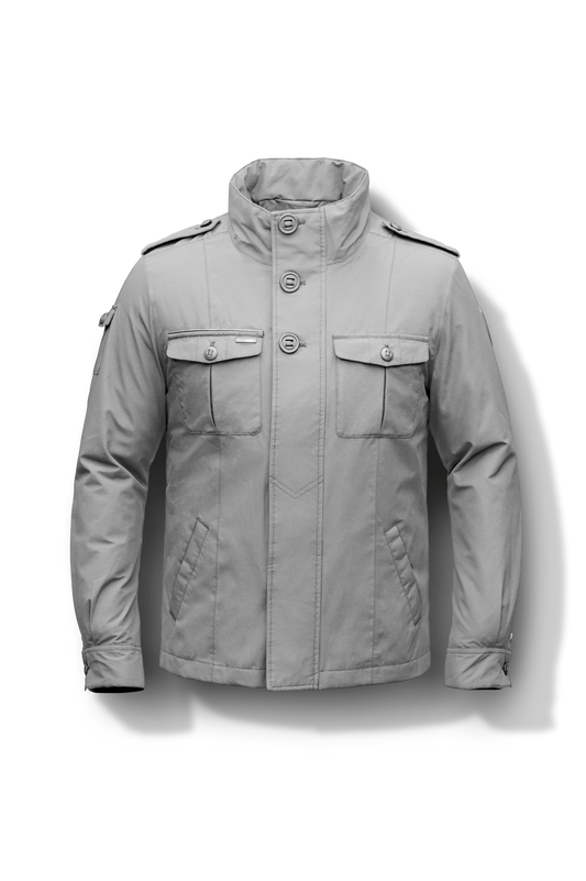 Men's waist length military style jacket in Light Grey + Light Grey