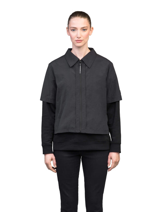 Bree Women's Cropped Shirt Jacket in Black + Black