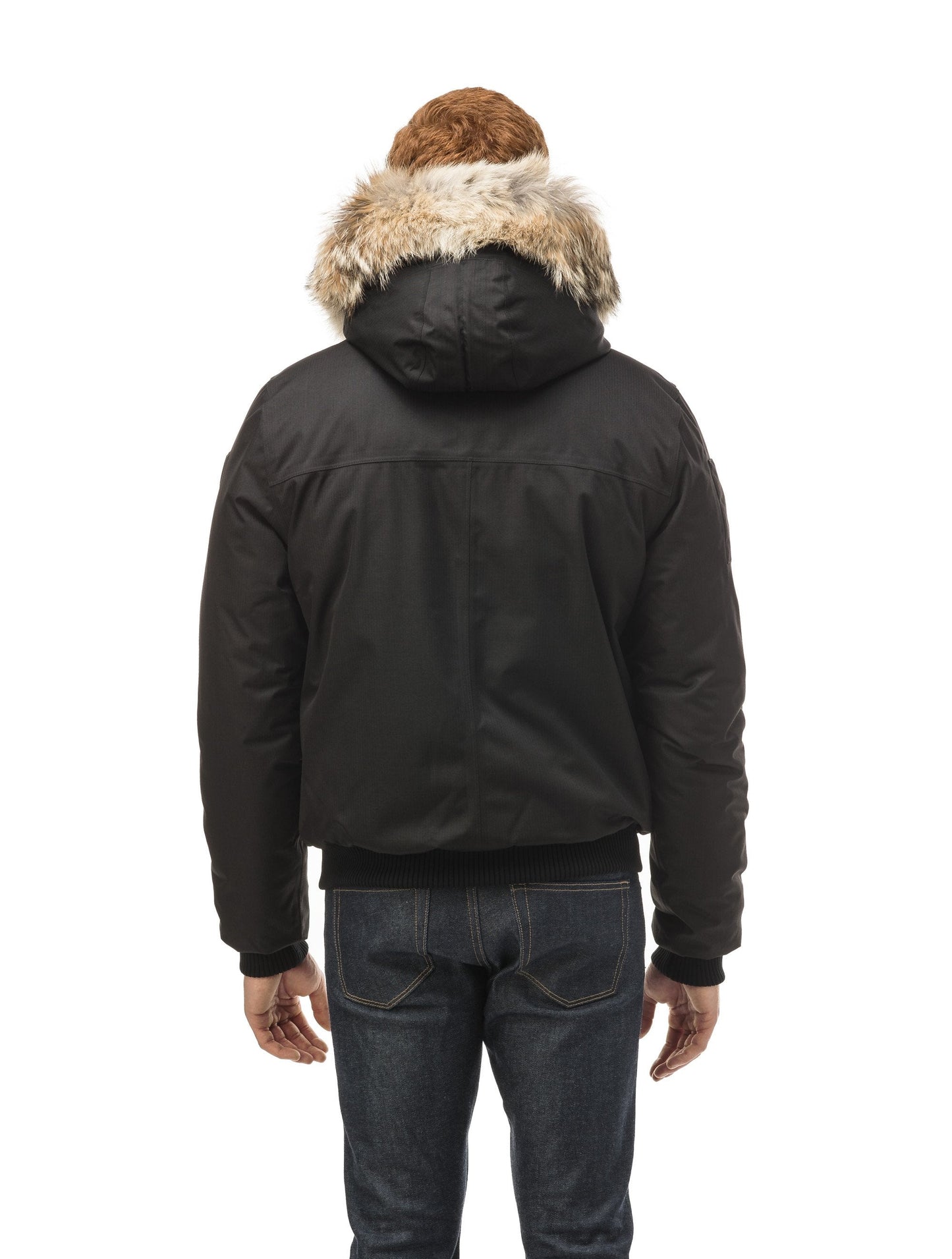 Men's classic down filled bomber jacket with a down filledÃƒÆ’Ã†â€™Ãƒâ€ Ã¢â‚¬â„¢ÃƒÆ’Ã‚Â¢ÃƒÂ¢Ã¢â‚¬Å¡Ã‚Â¬Ãƒâ€¦Ã‚Â¡ÃƒÆ’Ã†â€™ÃƒÂ¢Ã¢â€šÂ¬Ã…Â¡ÃƒÆ’Ã¢â‚¬Å¡Ãƒâ€šÃ‚Â hood that features a removable coyote fur trim and concealed moldable framing wire in Black