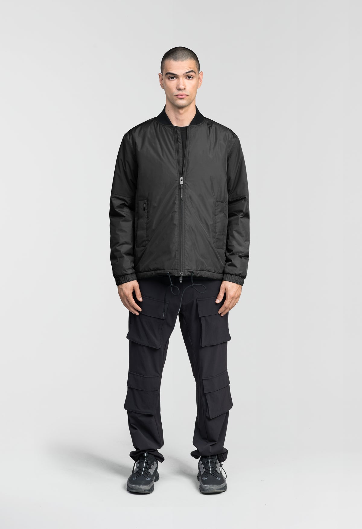 Edgemont Men's Tailored Coach Jacket in hip length, rib knit collar, elastic cuffs, centre front two-wau zipper, single welt waist pockets, adjustable waist drawstring, in Black