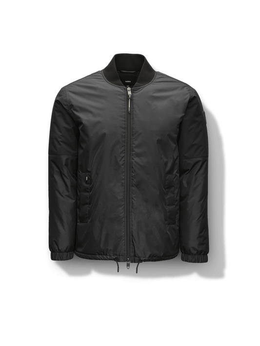Edgemont Men's Tailored Coach Jacket in hip length, rib knit collar, elastic cuffs, centre front two-wau zipper, single welt waist pockets, adjustable waist drawstring, in Black + Black