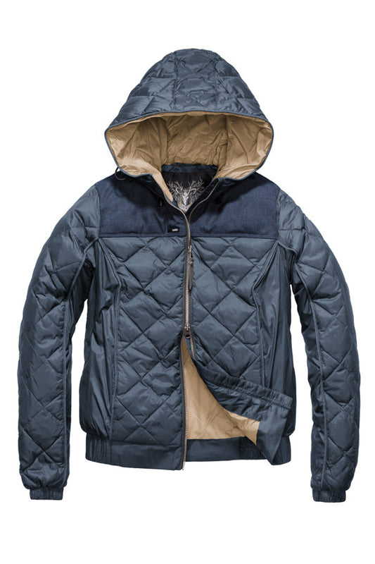 Men's lightweight quilted down hoodie in Foggy Blue/H. Navy + Foggy Blue/H. Navy