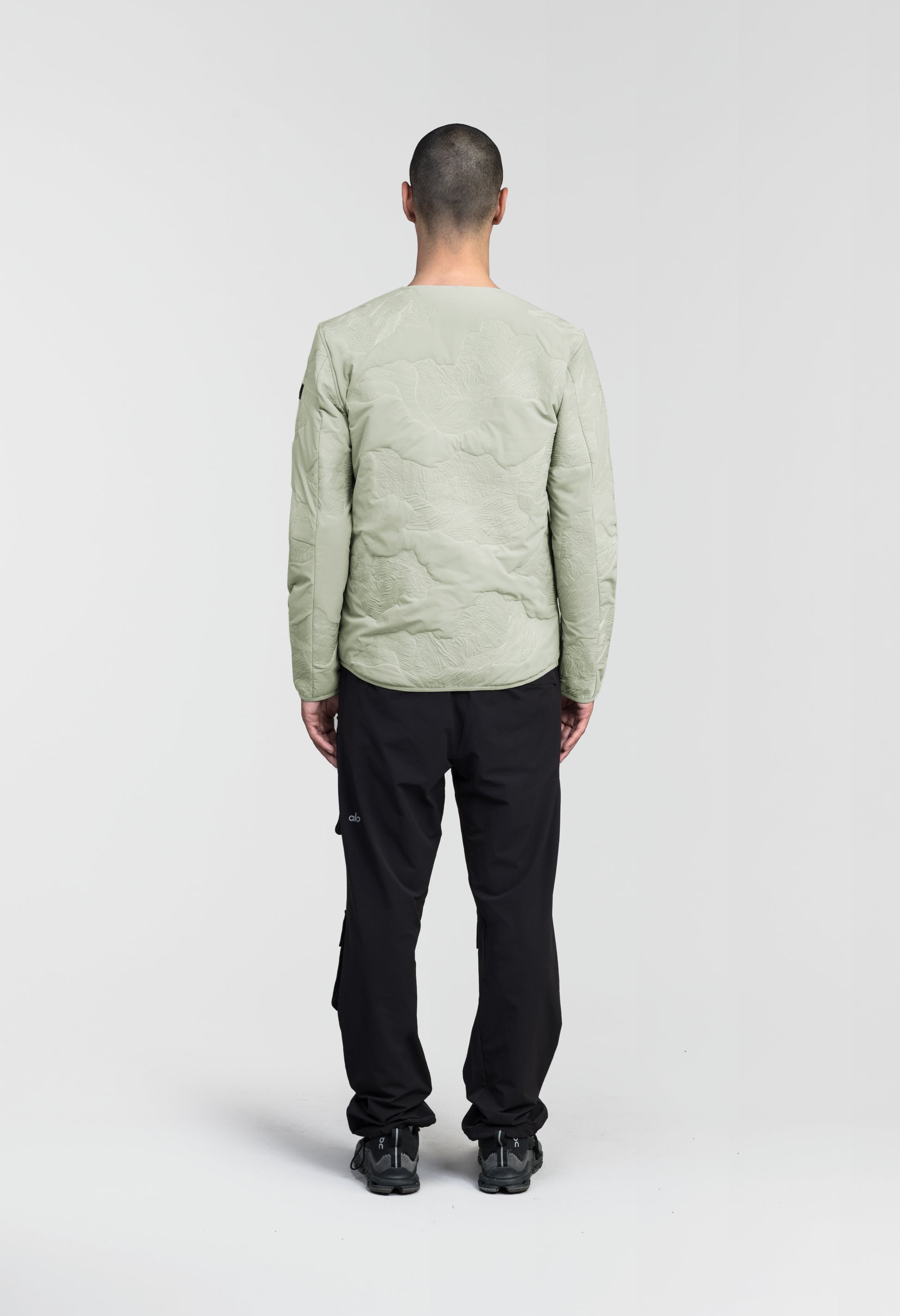Gates Men's Performance Quilted V-Neck Jacket in hip length, centre front two-way zipper, hidden zipper chest pockets, side entry waist pockets, in Tea