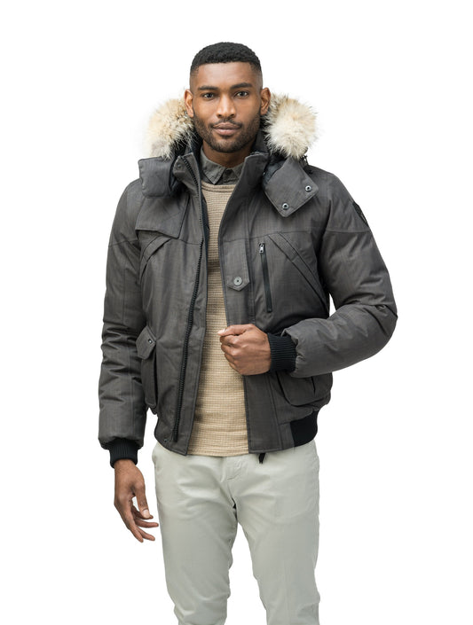 Men's classic down bomber with two patch pockets and a right shoulder storm flap in CH Steel Grey + CH Steel Grey
