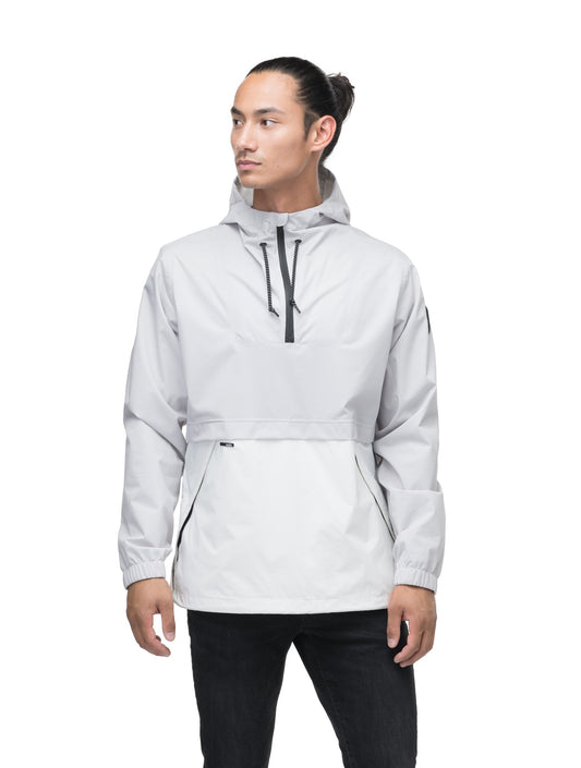 Men's hip length hooded pullover anorak with zipper at collar in Light Grey/Chalk + Light Grey/Chalk