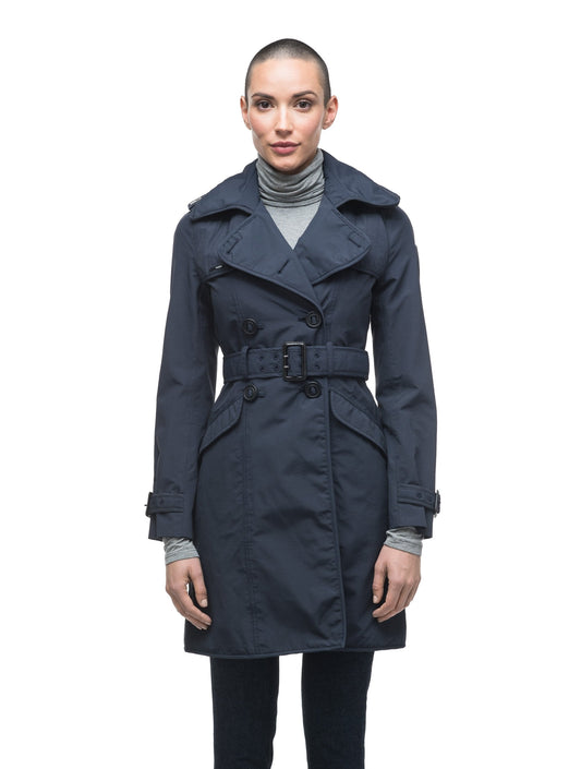 Women's classic trench coat that falls just above the knee in Navy + Navy