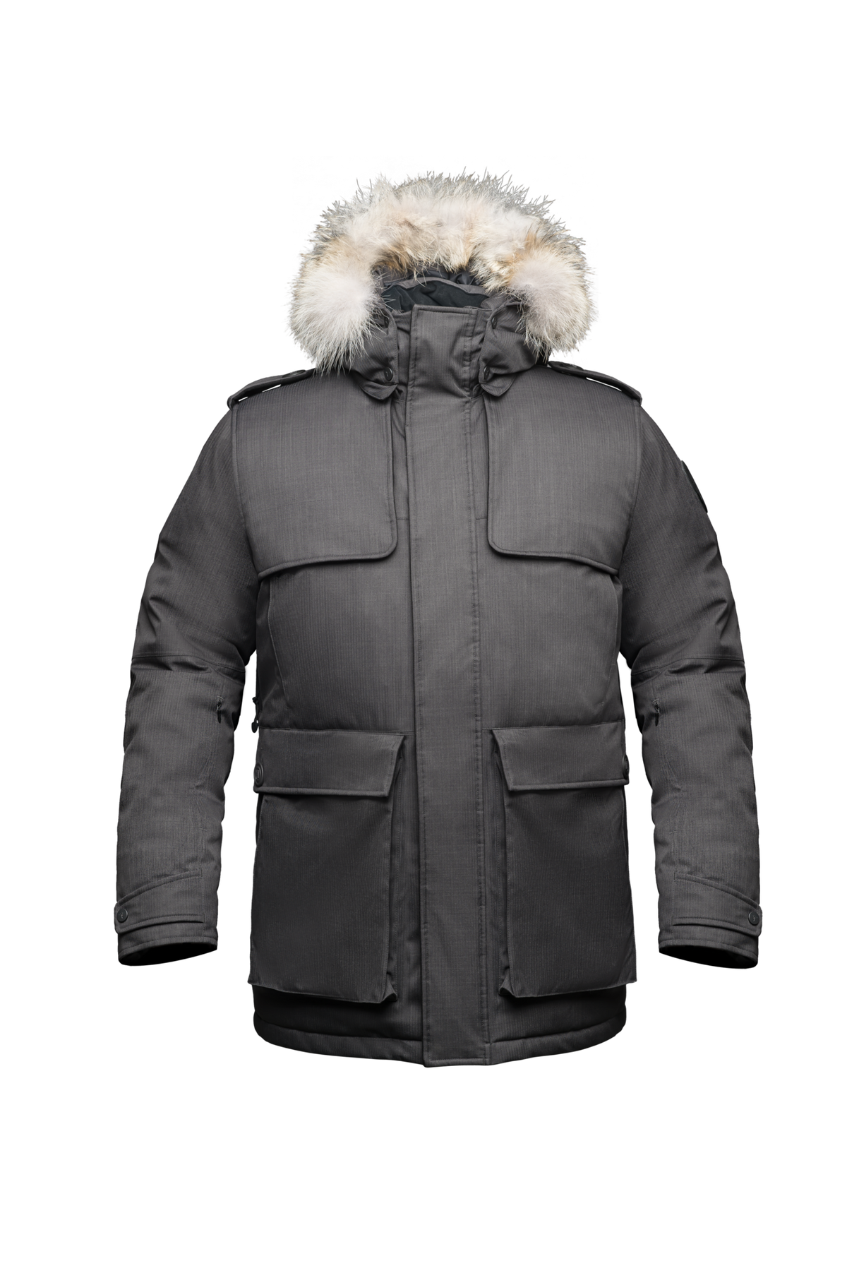 Men's parka with storm patch detail and two patch pockets in CH Steel Grey