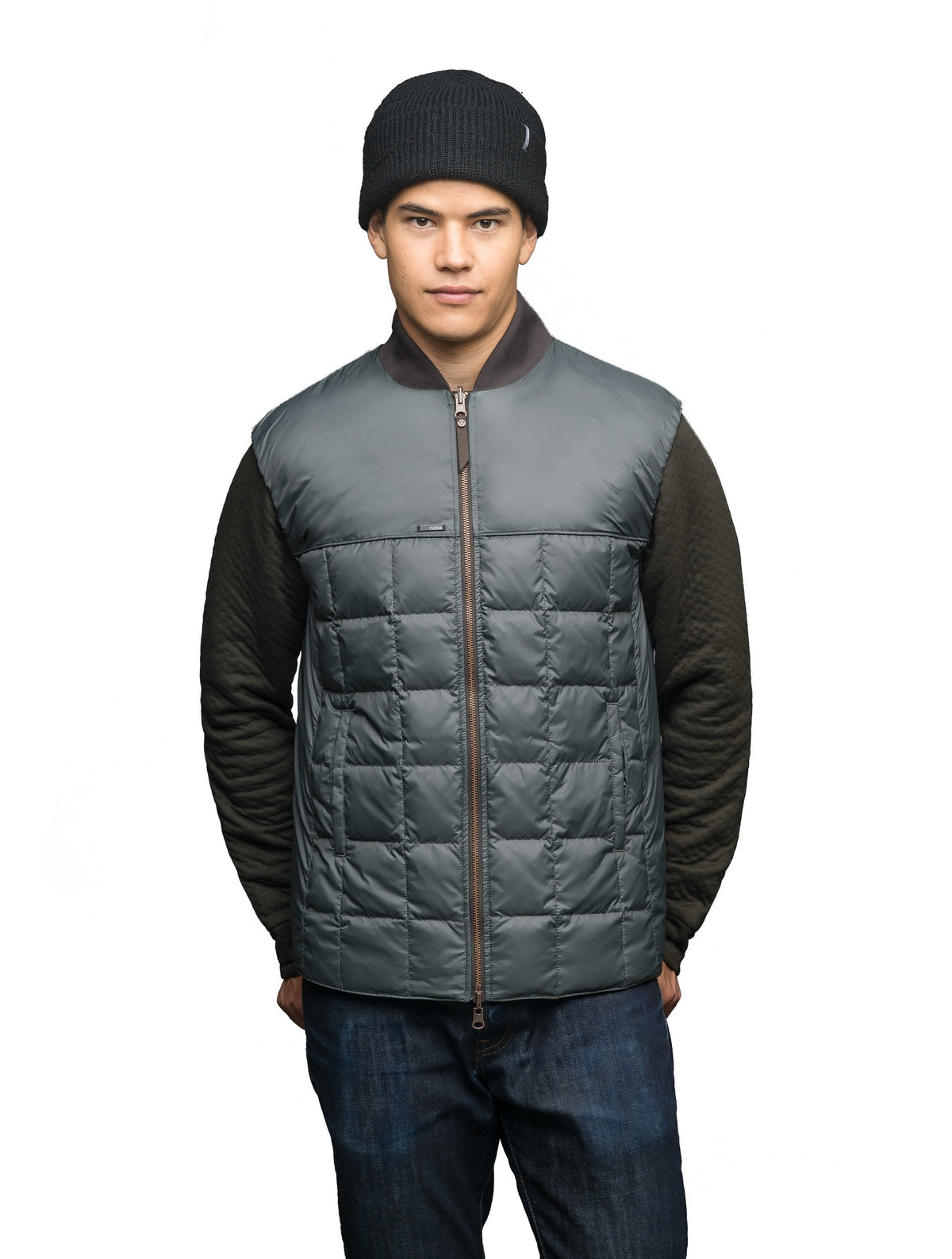 Quilted men's down filled vest in Foggy Blue