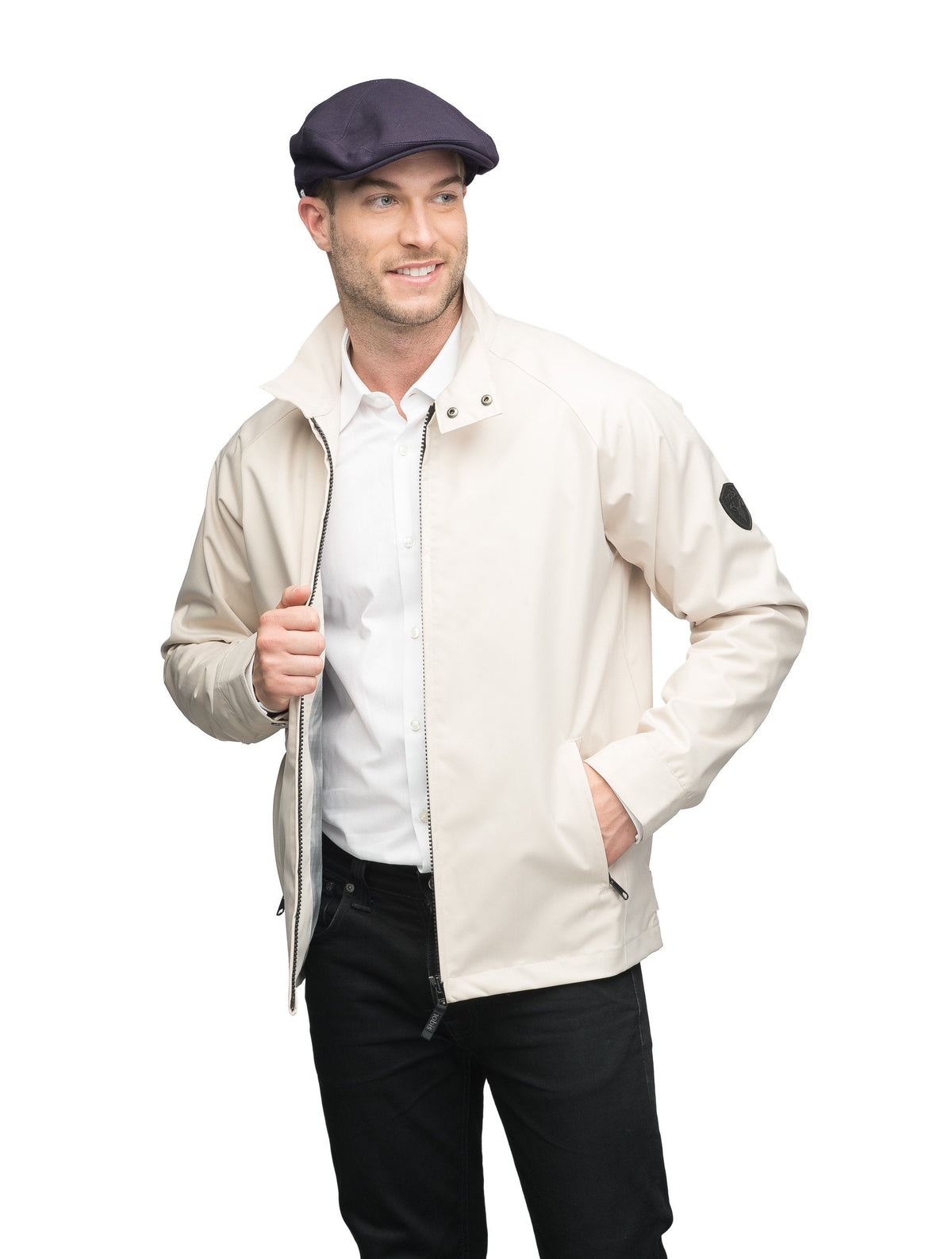 Men's zip up racer jacket in Camel