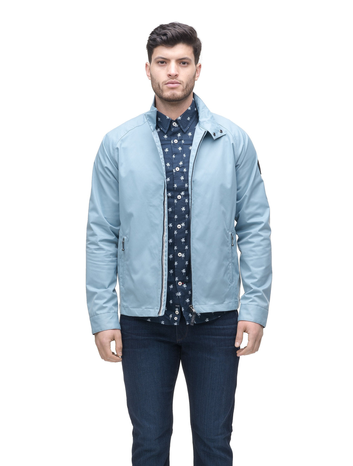 Men's zip up racer jacket in Slate Blue