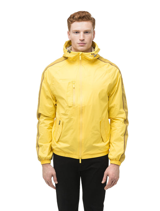 Men's waist length windbreaker with hood in Citron + Citron