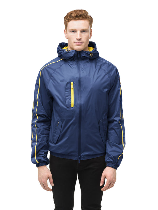 Men's waist length windbreaker with hood in Marine + Marine