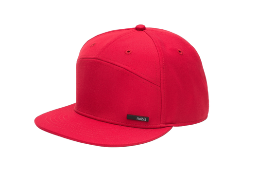 Solar 7-Panel Flat Peak Snapback Cap + Red / ONE SIZE