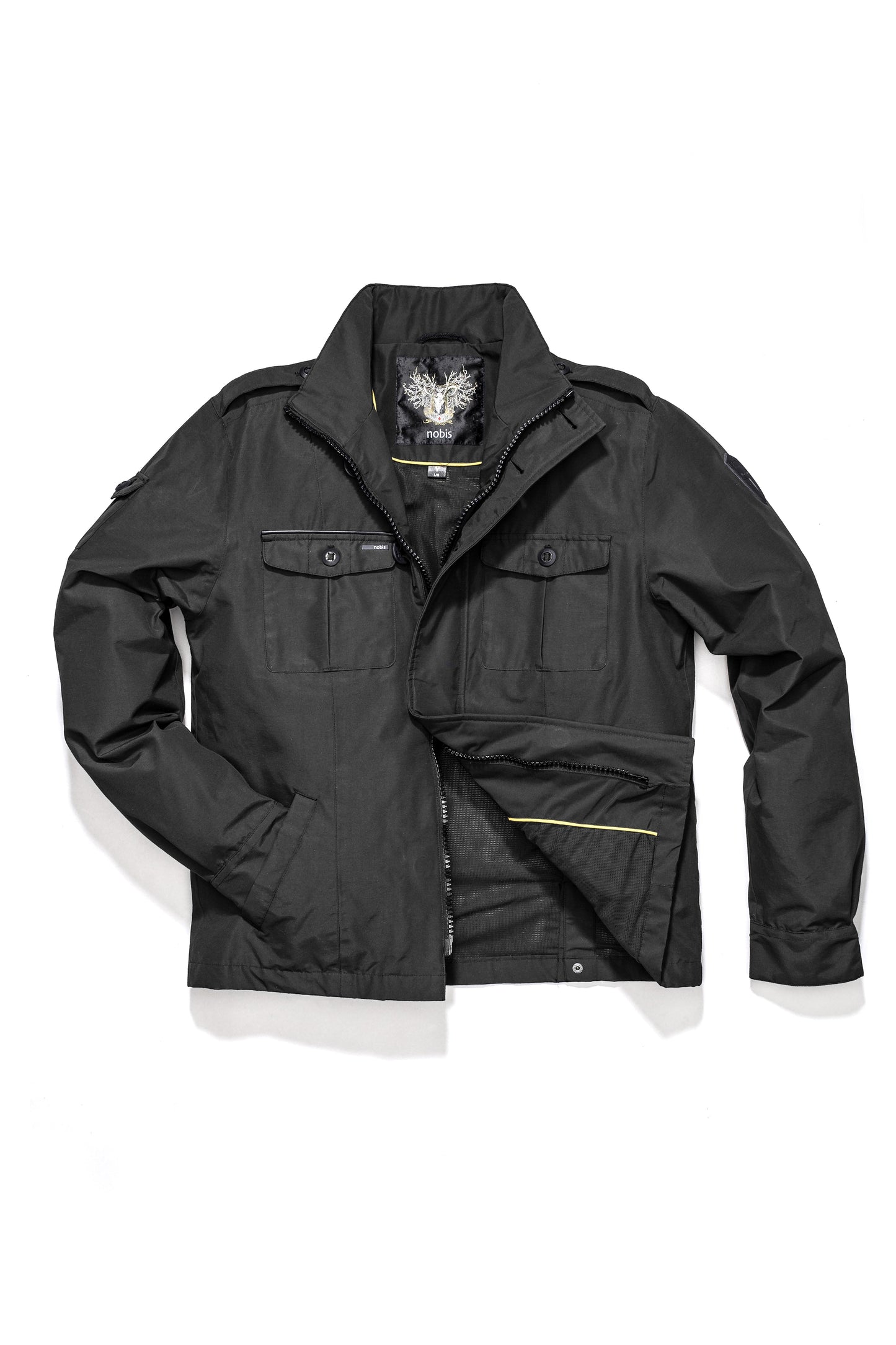 Men's waist length military style jacket in Black