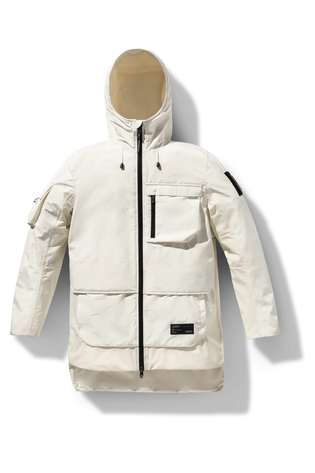 Alta Men's Performance Shell Jacket in hip length, Primaloft Gold Insulation Active+, chest and waist pockets, ventilation under arms, reflective detailing on hood and back, two-way front zipper, and non-removable hood with adjustable drawstrings, in Wheat Desert