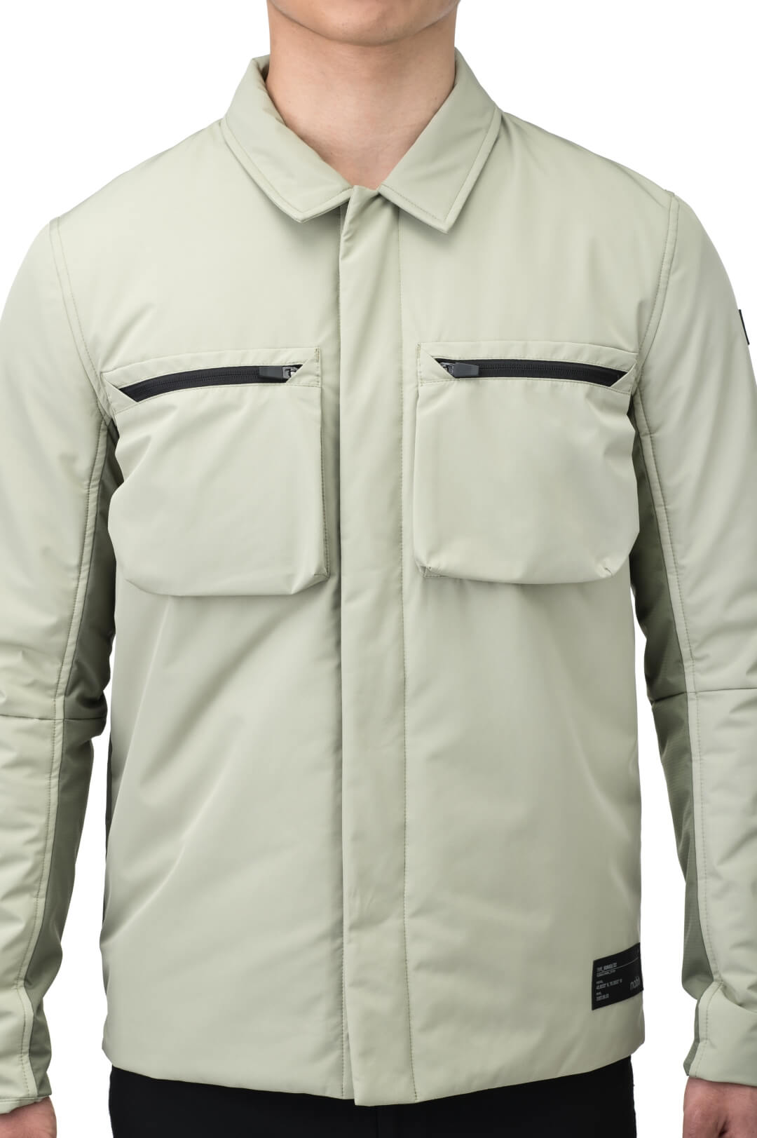 Ander Men's Mid Layer Shirt in hip length, PrimaLoft Gold Insulation Active+, 3-Ply Micro Denier front and 4-Way Durable Stretch Weave back, zipper chest pockets, snap button wind flap, and snap button cuffs, in Tea/Clover