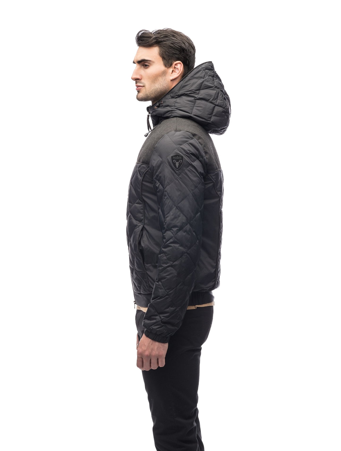 Men's lightweight quilted down hoodie in Black/H. Black