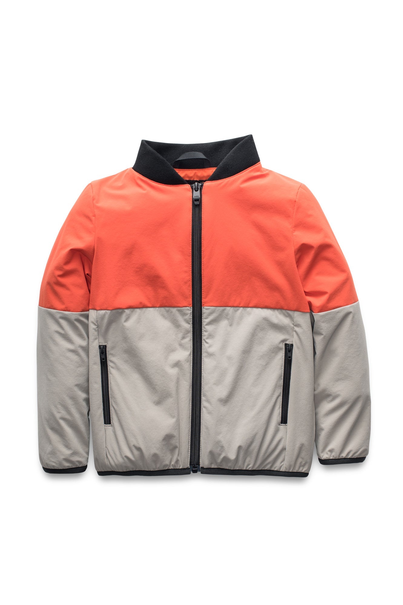 Little Ursa Kids Mid Layer Jacket in hip length, Primaloft Gold Insulation Active, ribbed collar, and two-way front zipper, in Terracotta