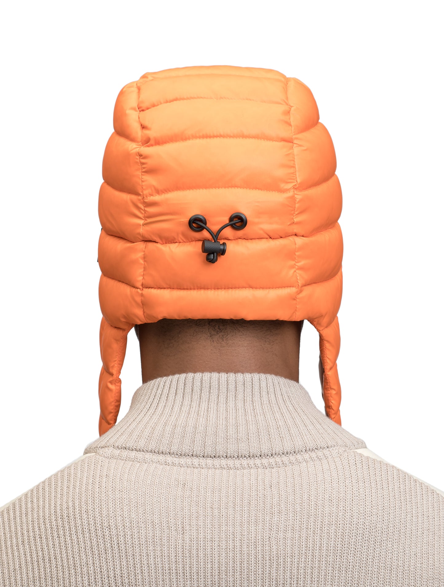 Unisex down-filled quilted fargo hat with adjustable chin strap in Atomic