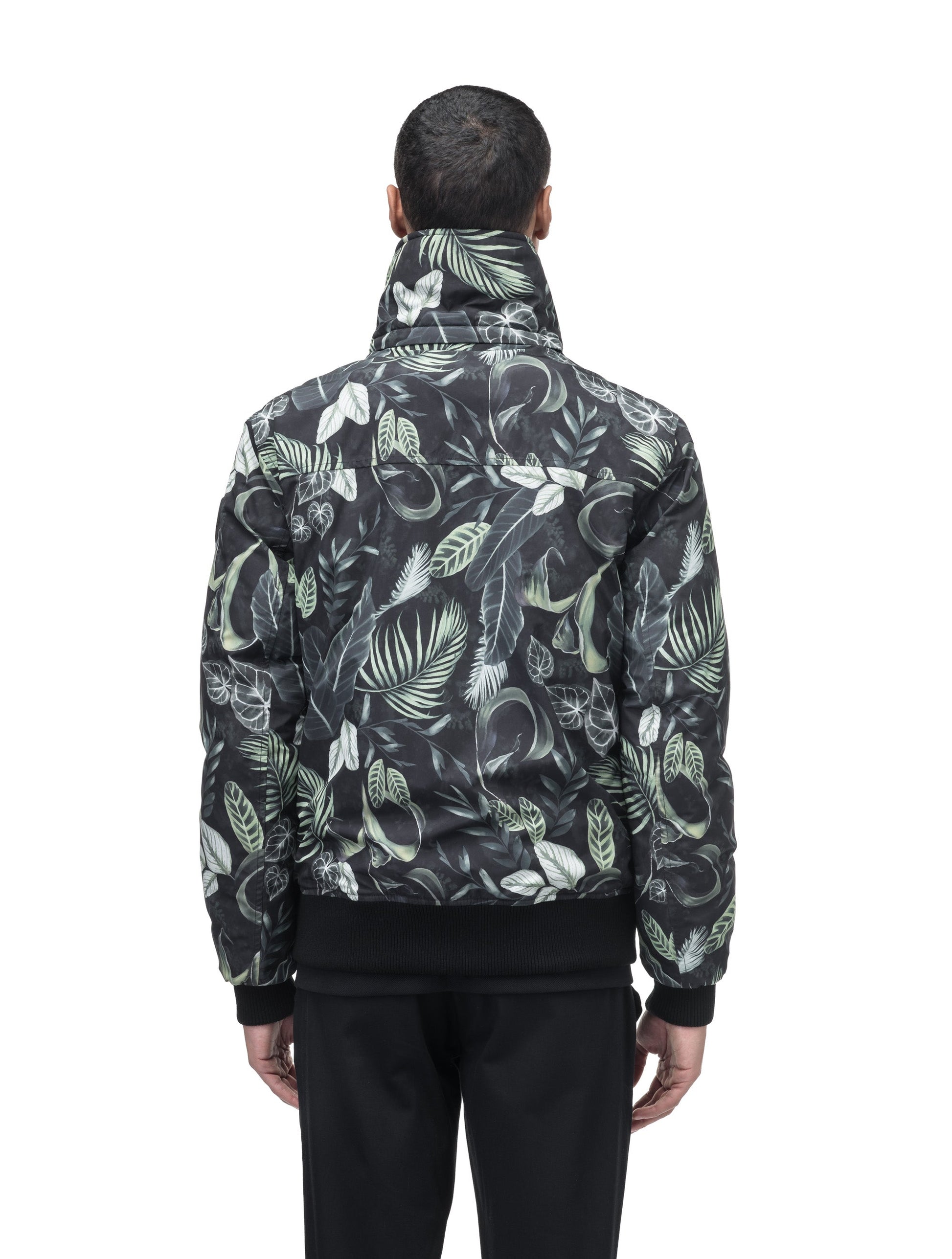 Sonar Men's Aviator Jacket in hip length, Canadian duck down insulation, removable shearling collar with hidden tuckable hood, and two-way front zipper, in Foliage